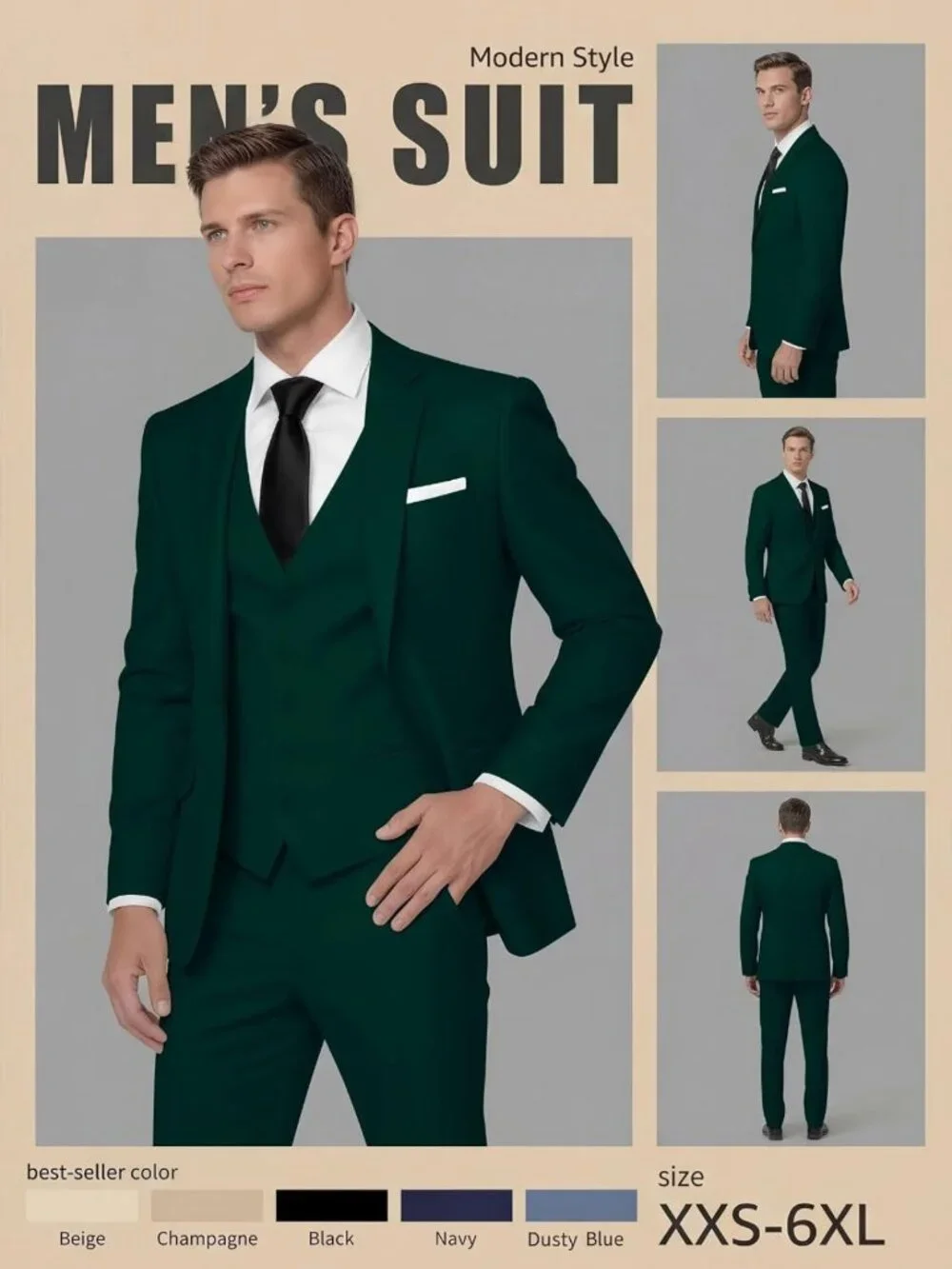 Slim Fit 3 Piece Suit Set for Men - Wedding, Prom, Summer Blazer, Vest & Pants